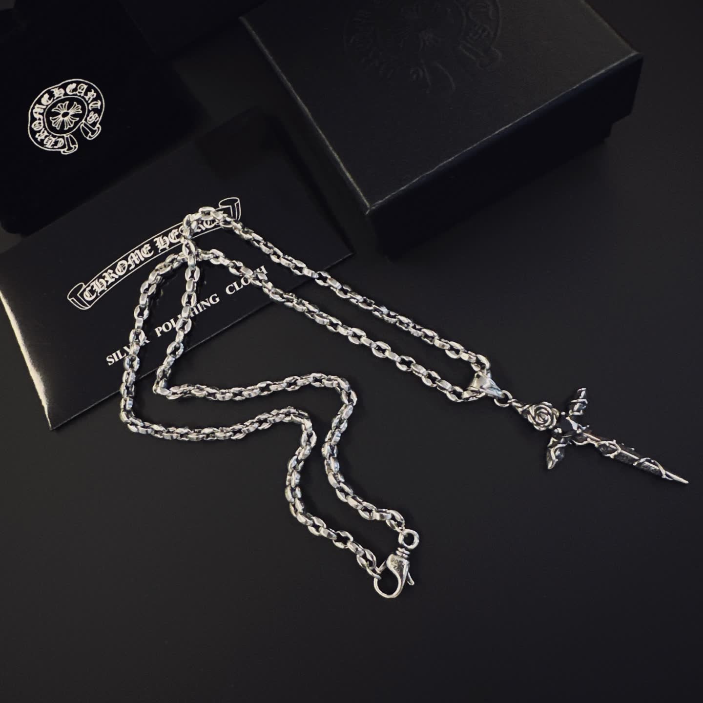 Chrome Hearts Silver Cross Pendant Necklace